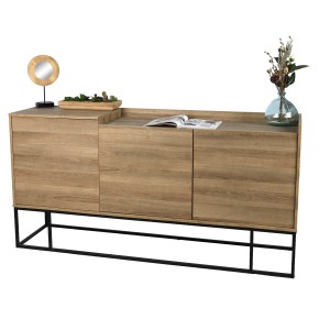 Buffet trois portes, style campagne coloris chêne clair - dimensions 160x40x80cm