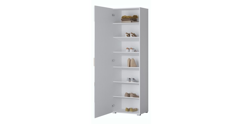 Armoire à chaussures design avec miroir collection OHIO, coloris blanc et chêne