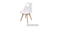 Chaise translucide avec assise en PU blanche et pieds en bois. Idéal pour un salon top tendance!