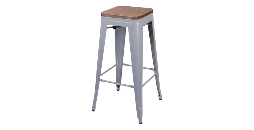 Tabouret de bar style vintage en métal, coloris gris - dimensions 43x43xH77cm