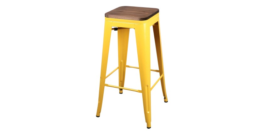 Tabouret de bar style vintage en métal, coloris jaune - dimensions 43x43xH77cm