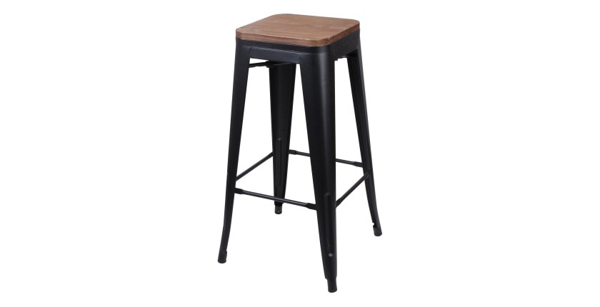 Tabouret de bar style vintage en métal, coloris noir - dimensions 43x43xH77cm