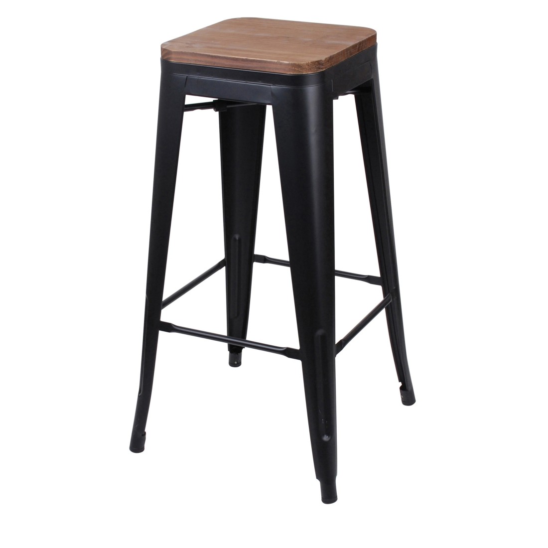 Tabouret de bar style vintage en métal, coloris noir - dimensions 43x43xH77cm