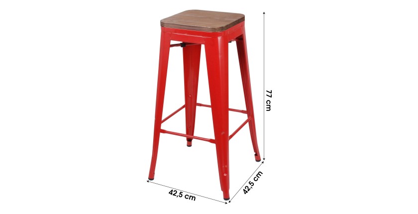 Tabouret de bar style vintage en métal, coloris rouge - dimensions 43x43xH77cm