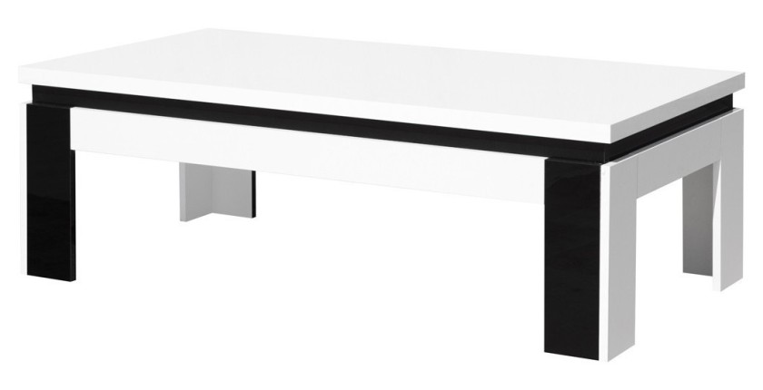 Table basse LINA blanche et noire brillante – 125 x 42 x 65 cm