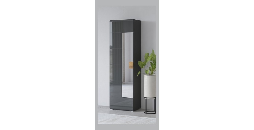 Armoire à chaussures design avec miroir collection OHIO, coloris gris anthracite et chêne