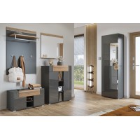 Armoire à chaussures design avec miroir collection OHIO, coloris gris anthracite et chêne