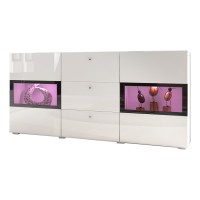 Buffet 2 portes et 3 tiroirs collection RAMOS. Coloris blanc brillant et noir