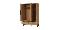 Armoire en bois style Scandinave 150cm avec 3 portes et 2 tiroirs couleur chêne brut. Collection MILOS