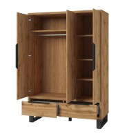 Armoire en bois style Scandinave 150cm avec 3 portes et 2 tiroirs couleur chêne brut. Collection MILOS