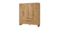 Armoire en bois style Scandinave 190cm avec 4 portes et 2 tiroirs couleur chêne brut. Collection MILOS