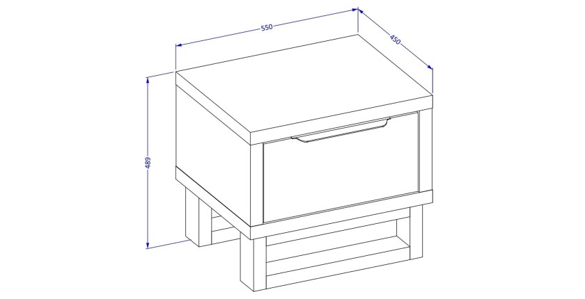 Table de chevet style industriel avec un grand tiroir collection MILOS. Coloris chêne brut.