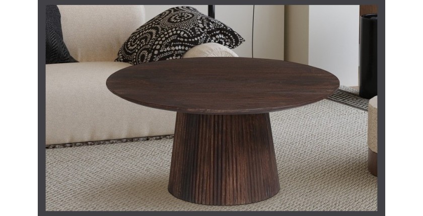 Table ronde collection MITCHEL en bois exotique de manguier brun diamètre 80 cm