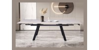 Table à manger collection LAROS en métal avec plateau blanc en pierre extensible jusqu'à 240cm