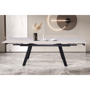 Table à manger collection LAROS en métal avec plateau blanc en pierre extensible jusqu'à 240cm