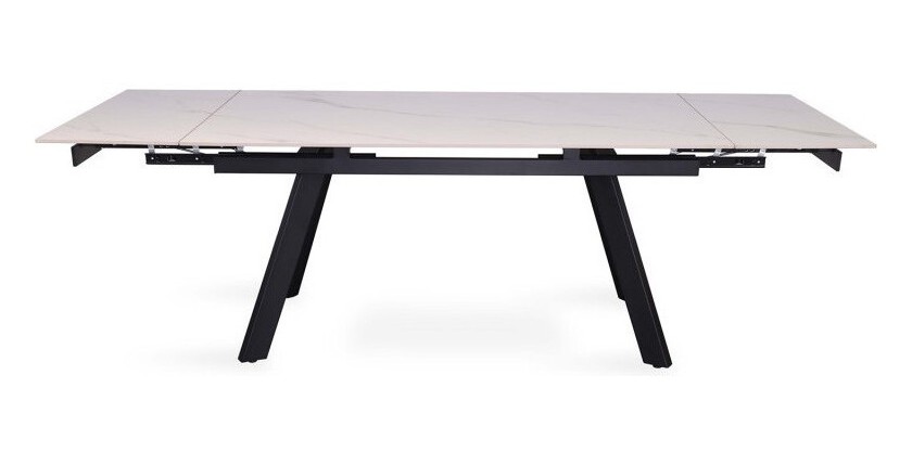 Table à manger collection LAROS en métal avec plateau blanc en pierre extensible jusqu'à 240cm