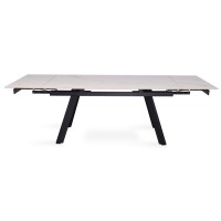 Table à manger collection LAROS en métal avec plateau blanc en pierre extensible jusqu'à 240cm