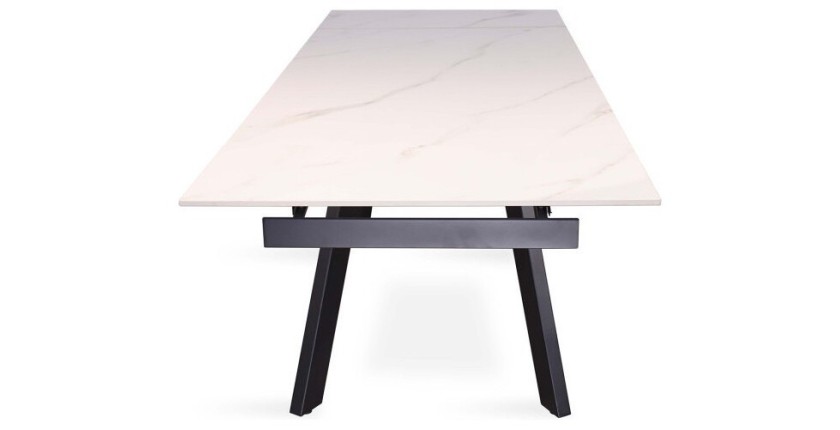 Table à manger collection LAROS en métal avec plateau blanc en pierre extensible jusqu'à 240cm