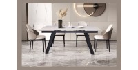 Table à manger collection LAROS en métal avec plateau blanc en pierre extensible jusqu'à 240cm