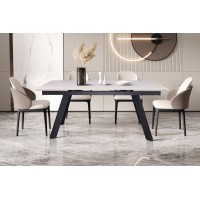 Table à manger collection LAROS en métal avec plateau blanc en pierre extensible jusqu'à 240cm