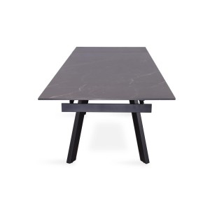 Table à manger collection LAROS en métal avec plateau noir en pierre extensible jusqu'à 240cm