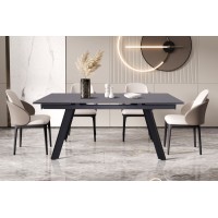 Table à manger collection LAROS en métal avec plateau noir en pierre extensible jusqu'à 240cm