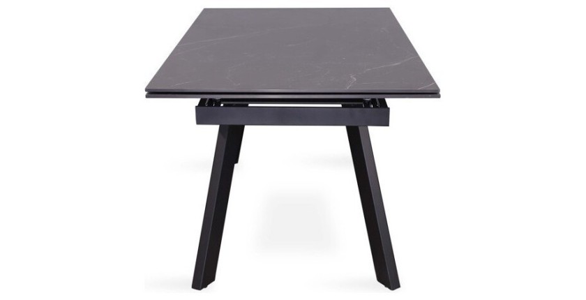 Table à manger collection LAROS en métal avec plateau noir en pierre extensible jusqu'à 240cm