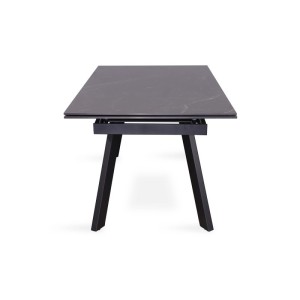 Table à manger collection LAROS en métal avec plateau noir en pierre extensible jusqu'à 240cm