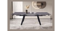 Table à manger collection LAROS en métal avec plateau noir en pierre extensible jusqu'à 240cm