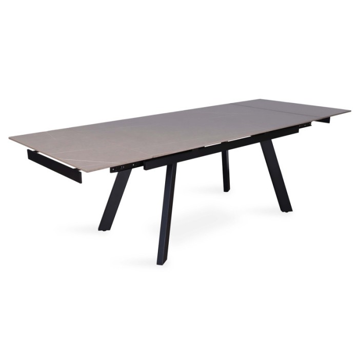 Table à manger collection LAROS en métal avec plateau noir en pierre extensible jusqu'à 240cm