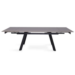 Table à manger collection LAROS en métal avec plateau noir en pierre extensible jusqu'à 240cm