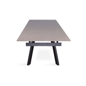 Table à manger collection LAROS en métal avec plateau noir en pierre extensible jusqu'à 240cm