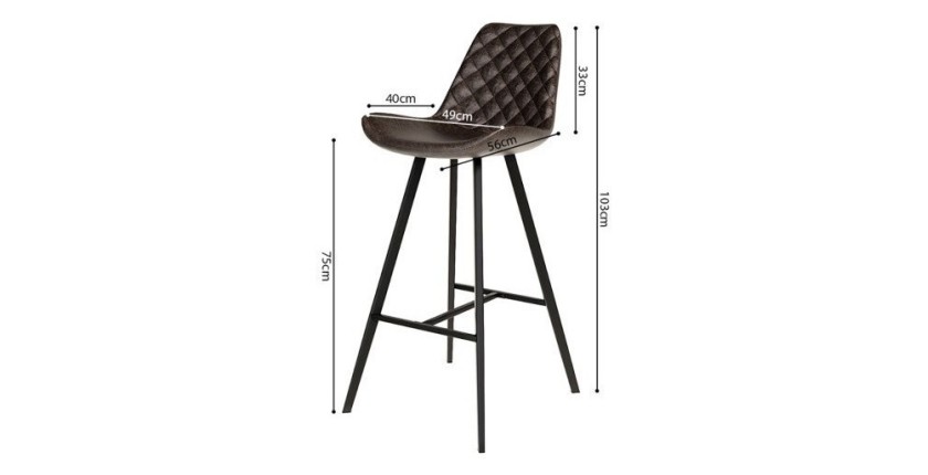 Tabouret de bar style vintage coloris brun foncé. Collection PALMADE