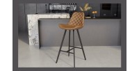 Tabouret de bar style vintage coloris cognac. Collection PALMADE