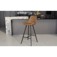 Tabouret de bar style vintage coloris cognac. Collection PALMADE