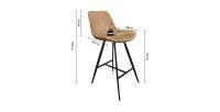 Tabouret de bar style vintage coloris cognac. Collection PALMADE