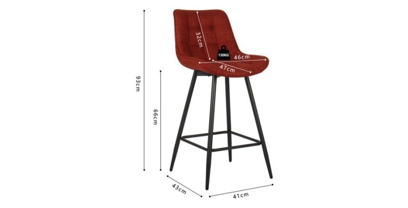 Tabouret de bar style vintage coloris rouge. Collection PALMADE