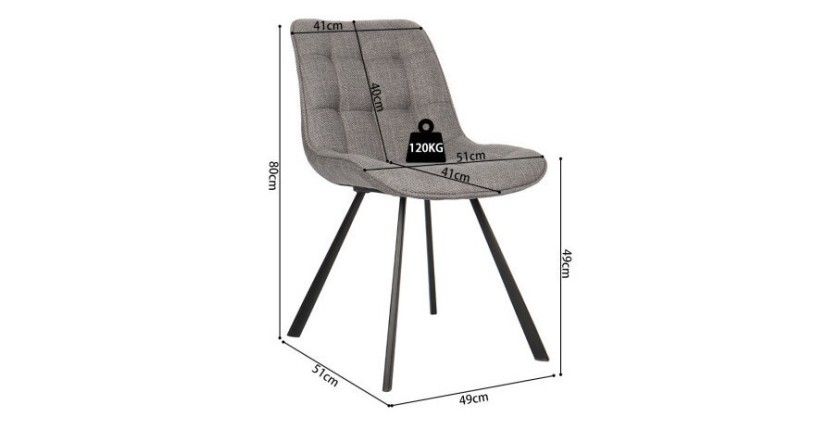 Chaise collection PALMADE Tissus Gris clair, dimension L51xH80xP61 cm, idéal pour votre cuisine ou salle à manger