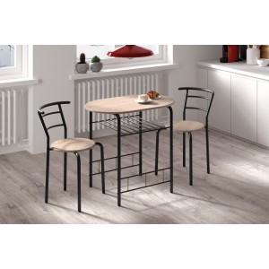 Table à manger ovale avec grille de rangement et ses 2 chaises idéal petit espace - Papier décor chêne sonoma