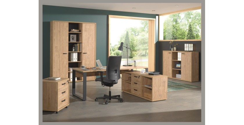 Bureau professionnel droit 170cm coloris chêne doré et noir collection DEPÉ