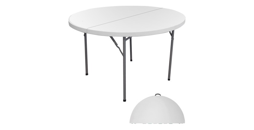 Table d'extérieur pliable blanche en PVC diamètre 122cm