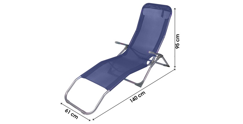 Chaise longue / bain de soleil coloris Bleu marine 185x95x61cm