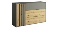 Chambre compléte design IZO : Armoire, lit 160x200, commode, chevets, chêne/gris anthracite