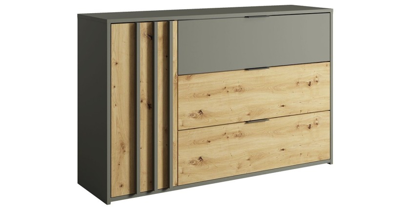 Chambre compléte design IZO : Armoire, lit 160x200, commode, chevets, chêne/gris anthracite