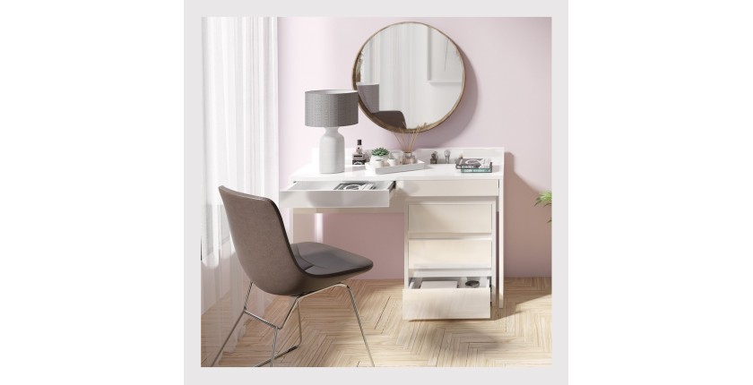 Bureau, Coiffeuse design avec deux tiroirs collection SHERRY coloris blanc finitions brillantes