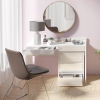 Bureau, Coiffeuse design avec deux tiroirs collection SHERRY coloris blanc finitions brillantes