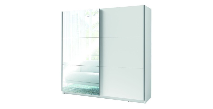 Armoire 2 portes coulissantes avec miroir - 150 cm- blanc alpin mat - collection ARSALA