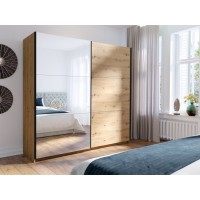 Armoire 2 portes coulissantes avec miroir- 150 cm - couleur chêne - collection ARSALA