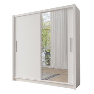 Armoire 205cm 2 portes coulissantes, coloris blanc, collection OZZULA