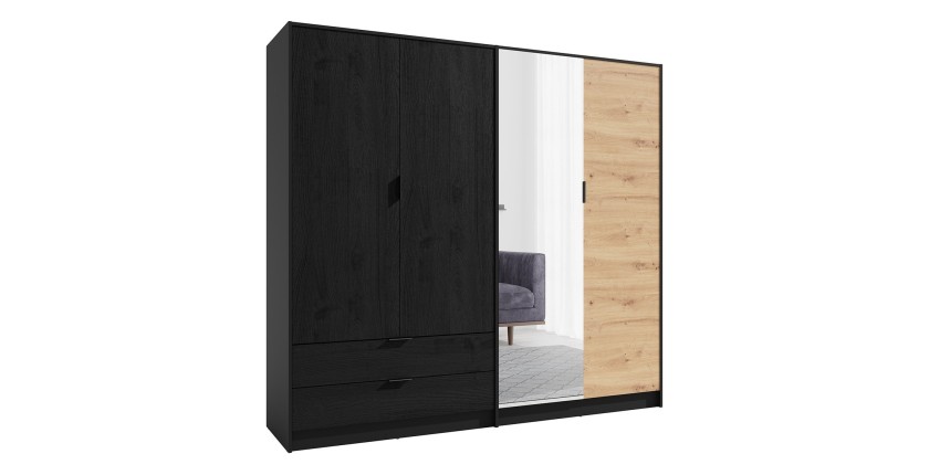 Armoire 4 Portes ISAC - Design Moderne avec Miroir et 2 Tiroirs